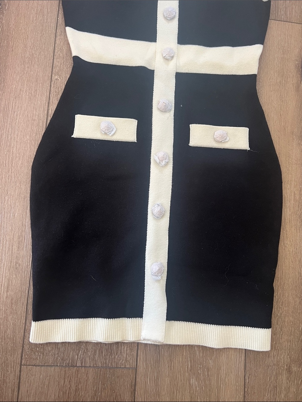 Anthropologie Black and Cream Sleeveless Button-Front Knit Mini Dress - Picture 5 of 7